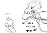  2023 angry anthro bovid caprine child demon dialogue duo english_text female goat hi_res hladilnik horn lucy_(hladilnik) male mammal sketch text tommy_(hladilnik) young 