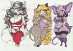  &lt;3 &lt;3_eyes 3_eyes 3_toes absurd_res aisha_(longinius) amber_eyes anthro big_breasts blonde_hair blue_eyes bodily_fluids bovid bovine bra braided_hair breast_size_difference breasts cattle chibi choker cindy_(longinius) cleavage clothed clothing curvy_figure domestic_cat ear_piercing feet felid feline felis garter_belt garter_straps gauged_ear genitals group hair hair_over_eye hairless hairless_cat hand_on_own_hip hi_res hooves jewelry legwear lingerie longinius mammal multi_eye necklace nipple_outline one_eye_obstructed pantherine panties piercing purple_body purple_skin pussy saliva sammy_(buxbi) short_stack slightly_chubby sphynx_(cat) stockings thick_thighs thigh_highs tiger toes tongue tongue_out traditional_media_(artwork) trio underwear voluptuous wide_hips 