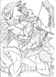  2023 absurd_res angry anthro arrow_(weapon) belt big_breasts bow_(weapon) breasts chochi cleavage cloak clothed clothing deer female fur_cloak gloves graphite_(artwork) greyscale handwear hi_res hunter legwear mammal monochrome pencil_(artwork) ranged_weapon sketch solo thigh_highs traditional_media_(artwork) weapon 