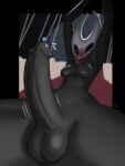  absurd_res anthro arms_above_head arthropod balls big_penis black_eyes breasts cape cape_only close-up clothing crossgender erection featureless_breasts ftg_crossgender fti_crossgender genitals gynomorph hi_res hollow_knight horn hornet_(hollow_knight) humanoid_genitalia humanoid_penis insect intersex mostly_nude non-mammal_breasts penis solo spread_legs spreading teabro team_cherry 