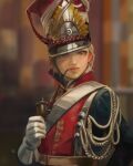  1girl blonde_hair blurry blurry_background brown_eyes dana_(ocana_dana) gloves hat highres military military_uniform original peaked_cap russian_clothes smoking_pipe solo uniform upper_body white_gloves 