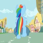  big_teats blue_body bodily_fluids building butt cloud cutie_mark digital_media_(artwork) equid equine female feral folded_wings friendship_is_magic hair hasbro hi_res house huge_teats hyper hyper_teats lactating mammal milk multicolored_hair multicolored_tail my_little_pony nipples pegasus ponyville rainbow_dash_(mlp) rainbow_hair rainbow_tail rear_view signature solo tail teats walking wapamario63 wings 