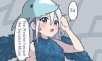 1girl bare_shoulders blue_eyes chinese_commentary commentary cultist_(slay_the_spire) english_commentary english_text feathered_wings jiuyu_qame long_hair mask mask_on_head mixed-language_commentary salute slay_the_spire solo white_hair wings 