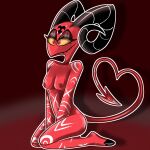  anthro barbie_(helluva_boss) breasts claws creamanif demon fangs female helluva_boss hi_res horn imp nipples nude red_body red_eyes simple_background smile solo tail tattoo teeth thick_thighs 