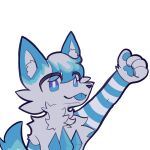  absoluteneo anthro arctic_fox arm_warmers armwear blep blue_body blue_ears blue_eyes blue_fur blue_tail_tip canid canine chest_crystal clothing ear_markings fox fur gesture girly hi_res highlights_(coloring) inner_ear_fluff male mammal naidru nose_markings solo tail thumbs_up tongue tongue_out tuft white_body white_fur white_tail 