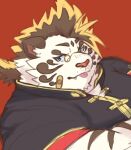  anthro asian_clothing blep blue_eyes chinese_clothing clothing east_asian_clothing eyewear felid fur glasses hair hi_res licho_(tas) lifewonders male mammal multicolored_hair overweight pantherine siro_zamurai05 striped_body striped_fur stripes tiger tokyo_afterschool_summoners tongue tongue_out white_body white_fur 