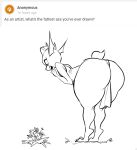  anthro bent_over big_butt butt churrp_(glacierclear) clothing curious_cat english_text female flower glacierclear horn huge_butt huge_hips huge_thighs kobold plant rear_view robe scalie short_tail smile solo tail text thick_thighs 