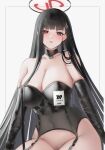  absurdres black_gloves black_hair blue_archive breasts gloves highres large_breasts latex long_hair milephunter pubic_hair red_eyes rio_(blue_archive) 