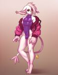  absurd_res anthro bandai_namco bell-bell_(artist) bell-bell_(character) claws clothed clothing digimon digimon_(species) digital_media_(artwork) felid feline fur gatomon girly hi_res jacket latex male mammal piercing pink_body simple_background smile solo tail topwear 