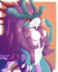  absurd_res anthro breasts female generation_2_pokemon hi_res legendary_pokemon lionbun nintendo pinup pokemon pokemon_(species) pose solo solo_focus suicune walking_wake 