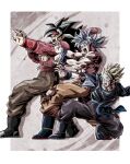  absurdres alternate_universe amputee bardock biceps black_hair blonde_hair blue_eyes body_fur dougi dragon_ball dragon_ball_heroes dragon_ball_super dragon_ball_z highres kamehameha male_focus martial_arts missing_limb monkey_boy monkey_tail multiple_boys muscular muscular_male open_mouth pants pectorals red_fur saiyan sash scar shirt short_hair simple_background son_gohan_(future) son_goku spiked_hair super_saiyan super_saiyan_2 super_saiyan_4 tail teeth ultra_instinct ushi_(akabec0) wristband 