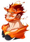  1boy absurdres adam&#039;s_apple beard beard_stubble boku_no_hero_academia cropped_shoulders endeavor_(boku_no_hero_academia) facial_hair fiery_hair fire flaming_eyes head_tilt highres looking_at_viewer male_focus mature_male okome_gk pyrokinesis scar scar_across_eye short_hair sideburns solo spiked_hair stubble thick_eyebrows 