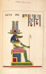  ankh anthro bottomwear clothed clothing egyptian english_text hat hat_feather headdress headgear headwear hi_res leon-jean-joseph_dubois loose_feather male public_domain scales scalie skirt sobek solo staff teeth text 