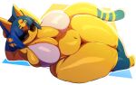  absurd_res animal_crossing ankha_(animal_crossing) anthro big_breasts bikini blue_hair breasts clothing domestic_cat eyewear felid feline felis female hair hi_res huge_breasts huge_hips huge_thighs mammal nintendo overweight overweight_female sunglasses swimwear thick_thighs trinity-fate62 