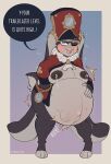  absurd_res anthro areola belly big_belly big_ears blue_eyes blush bodily_fluids breasts brown_areola brown_nipples clothed clothing dialogue female hand_on_stomach hat headgear headwear heavily_pregnant hi_res honkai:_star_rail kyoriichi lactating lagomorph leporid mammal mihoyo milk milk_drip mostly_nude nipples nude partially_clothed pom-pom_(honkai:_star_rail) pregnant pregnant_female rabbit simple_background smile solo unborn_kicking 