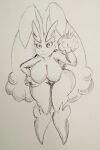  2023 absurd_res anthro bent_over big_breasts big_ears black_and_white breasts curvy_figure eyelashes featureless_breasts female floppy_ears generation_4_pokemon gesture hand_on_hip hand_on_own_hip hi_res leaning leaning_forward long_ears looking_at_viewer lopunny monochrome nintendo nude pikapika212 pokemon pokemon_(species) sketch smile solo thick_thighs voluptuous waving waving_at_viewer wide_hips 