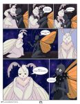  antennae_(anatomy) anthro arthropod blush butterfly comic comic_panel cuddling dialogue duo embrace eyes_closed flashquatsch hi_res hug insect insect_wings kiss_on_lips kissing kneeling lepidopteran lepidopteran_wings log looking_aside male male/male monarch_butterfly moth multi_arm multi_limb rey_(flashquatsch) sky speech_bubble star starry_sky tuft valentino_(flashquatsch) wings wood 