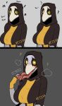  big_breasts blush breasts clothed clothing eyelashes fecharis female grey_body grey_skin holding_tongue hood humming long_tongue looking_at_viewer margaret_(vetisx) mask plague_doctor smile solo steam tongue tongue_out undead vetisx yellow_eyes 