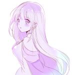  1girl absurdres azusa_(azchemist63) bare_shoulders breasts circlet dress fire_emblem fire_emblem:_genealogy_of_the_holy_war from_side hand_on_own_chest highres julia_(fire_emblem) long_hair looking_to_the_side monochrome open_mouth purple_eyes purple_hair simple_background solo 