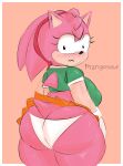  2022 anthro big_butt blush bottomwear butt classic_amy_rose classic_sonic_(universe) clothing dress eulipotyphlan female green_clothing hedgehog hi_res looking_at_viewer looking_back looking_back_at_viewer mammal mangosour panties pink_background pink_body sega simple_background skirt solo sonic_the_hedgehog_(series) tagme underwear white_clothing white_panties white_underwear 