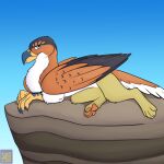  ambiguous_gender avian beak blue_eyes feral foxenawolf gradient_background gryphon lying mythological_avian mythology on_side pawpads pink_pawpads ranger_zenith_tri-color scuted_arms scutes simple_background solo 