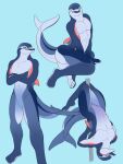  2023 anthro athletic blue_background blue_body butt butt_pose cetacean countershading crossed_arms dancing dolphin dolphinproject featureless_crotch feet hi_res mammal marine multiple_poses nude plantigrade pole pole_dancing pose simple_background soles standing tail toothed_whale 