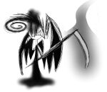  fantasy_feather grim_death_reaper male melee_weapon polearm rocketpepa scythe shadow shadow_creature smoke spiral_hair weapon wings 
