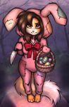  anthro basket clothing container easter egg elronya fan_character female freckles hair halloween holidays knife lagomorph leporid long_hair long_tail mammal rabbit ronya solo suit suvi_(elronya) tail 