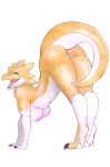  absurd_res anthro breasts butt claws dragon female genitals hi_res kobold ldi paws presenting presenting_hindquarters presenting_pussy purple_eyes pussy scales scalie seductive senu(ldi) solo tail white_body yellow_body yellow_scales 
