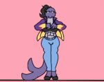  animated anthro apolonoise black_hair bottomwear clothing dancing denim denim_clothing female fish footwear hair jacket jeans low_res marina_(apolonoise) marine muscular muscular_female pants pink_background shark shark_tail simple_background solo topwear 