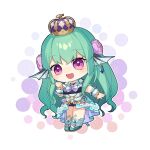  1girl chibi clothing_cutout commentary crown finana_ryugu finana_ryugu_(1st_costume) fins flower frilled_sailor_collar frills green_hair hair_flower hair_ornament head_fins highres long_hair navel_cutout nijisanji nijisanji_en purple_eyes purple_flower sailor_collar showgirl_skirt solo symbol-only_commentary toumin_(10_miiin) virtual_youtuber wrist_cuffs 