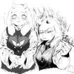  annoying_dog_(undertale) anthro boss_monster bovid breasts canid canine canis caprine clothed clothing cross-popping_vein domestic_dog duo female hi_res japanese_text kemono mammal maomao31 monochrome text toriel undertale undertale_(series) 