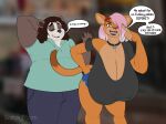  absurd_res angry anthro apology bear bell bell_collar big_breasts blurred_background bottomwear breasts cleavage clothed clothing collar cross-popping_vein dialogue duo eyebrow_piercing facial_piercing felid female gesture giant_panda hair hair_over_eye hand_behind_head hand_on_hip hi_res huge_breasts husband_and_wife insult insulting_viewer leaning leaning_forward lion male mammal married_couple miranda_(takarachan) nipple_outline one_eye_obstructed open_mouth overweight overweight_anthro overweight_male pantherine piercing pink_nose pointing pointing_at_self sagging_breasts shorts stretch_marks takarachan talking_to_viewer 