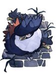  animal_focus beak bird blue_fur brick_road grass hanabusaoekaki highres honchkrow murkrow no_humans pokemon pokemon_(creature) red_eyes talons white_background white_fur 