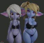  3d_(artwork) areola areola_slip blonde_hair breast_size_difference breasts cleavage clothed clothing digital_media_(artwork) duo female hair hi_res jos_bobot league_of_legends not_furry panties poppy_(lol) riot_games short_stack tristana_(lol) underwear yordle 