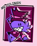  3_fingers anthro big_teeth blue_body blue_skin clothing dreamer fangs fingers hat headgear headwear male mr_coldman necktie pink_necktie purple_clothing purple_hat purple_headwear scalie smile smocking spikes teeth tuxed3 worn_clothing worn_hat 