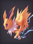  commentary_request electricity from_side full_body grey_background highres jolteon kuchiba_(jret2454) looking_down no_humans pokemon pokemon_(creature) purple_eyes signature solo 