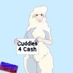  5_fingers anthro big_breasts big_butt bovid breasts brown_eyes butt caprine digital_media_(artwork) english_text female fingers fluffy fur looking_at_viewer mammal sheep sidewaysmirror sign solo solo_focus standing tagme text white_body white_fur white_wool wool_(fur) 