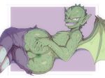  anthro anus balls butt clothing demon dragon_ball genitals green_body hi_res lying male mcfli namekian on_side open_mouth presenting presenting_hindquarters purple_mouth tambourine_(dragon_ball) torn_clothing wings 