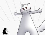  2023 4_fingers anthro boy_kisser_(meme) ceiling domestic_cat duo felid feline felis fingers fur hi_res human male mammal mouth_closed shaded silly_cat_(mauzymice) size_difference standing t-pose unknown_artist white_body white_fur 