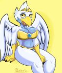  absurd_res accipitrid accipitriform anthro armor avian beak bird blue_body blue_feathers breasts daison_the_fox eagle eris_(legends_of_chima) eyelashes feathers female hi_res jewelry legends_of_chima lego looking_at_viewer non-mammal_breasts simple_background solo wings yellow_eyes 