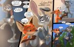  anthro butt canid canine clothed clothing disney duo female fox hi_res judy_hopps lagomorph leporid link6432 male male/female mammal nick_wilde nipples oral panties rabbit red_fox smile tail text underwear zootopia 