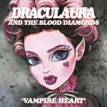  1girl album_cover album_name colored_skin cover draculaura egitojuniior english_text fangs grey_background hair_ornament hairclip heart heart_tattoo looking_at_viewer monster_high parody pink_eyebrows pink_lips pink_skin pointy_ears purple_eyes signature tattoo thick_lips title_parody vampire 