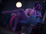  3d_(artwork) absurd_res anthro anthrofied big_breasts book breasts crossed_legs digital_media_(artwork) equid equine eyewear female friendship_is_magic hasbro hi_res holding_book holding_object horn mammal my_little_pony nude sleeping solo steamyart twilight_sparkle_(mlp) unicorn 