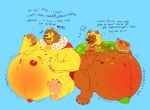  animal_crossing anthro barefoot belly big_belly big_penis bloated blush bodily_fluids body_hair breath brown_body brown_fur brown_mane bud_(animal_crossing) burger burp_cloud burping chocopaws2 claws close_to_bursting clothed clothing dialogue dripping duo eating elvis_(animal_crossing) english_text erection eyewear feet felid food food_on_belly food_stains fur genital_fluids genitals groaning happy_trail hyper hyper_belly leaking_precum lion male mammal mane moan muscular muscular_male navel nintendo onomatopoeia open_mouth outie_navel overweight overweight_male pantherine panting pawpads paws penis precum rumbling_stomach scar slob slosh sloshing_belly sound_effects stuffing sunglasses sweat sweatdrop text tongue tongue_out yellow_body yellow_fur 