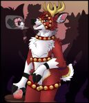  absurd_res anthro antlers apexyotie bell bell_collar collar deer harness hi_res horn male mammal paws solo 