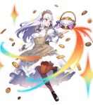  1girl alternate_costume amagasa_yun apron basket braid cookie dress fire_emblem fire_emblem:_three_houses fire_emblem_heroes food frills full_body hair_ornament highres long_skirt long_sleeves lysithea_von_ordelia maid maid_headdress non-web_source official_art pantyhose puffy_sleeves red_eyes shoes skirt solo transparent_background twin_braids wrist_cuffs 