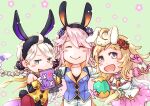  ahoge animal_ears blonde_hair blue_eyes book braid ebi_puri_(ebi-ebi) facing_viewer fake_animal_ears fire_emblem fire_emblem_fates fujoshi grey_eyes holding holding_book long_hair looking_at_viewer low_twin_braids nina_(fire_emblem) open_mouth ophelia_(fire_emblem) parted_bangs pink_hair rabbit_ears soleil_(fire_emblem) spring_(season) swept_bangs twin_braids white_hair 