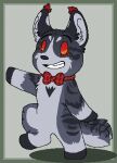  2013 2_tails aliasing ambiguous_gender anthro bluekyokitty bow_tie bow_tie_only canid canine chibi digital_drawing_(artwork) digital_media_(artwork) digitigrade ear_tuft eyebrows featureless_crotch flat_colors fox full-length_portrait fur green_background grey_body grey_fur grey_inner_ear grey_nose low_res mammal mostly_nude multi_tail no_pupils on_one_leg orange_eyes plaid_bow_tie portrait red_body red_bow_tie red_ear_tufts red_fur sebdoggo semi-anthro simple_background smile solo standing striped_body striped_fur stripes tail tuft 