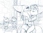  absurd_res anthro blush confusion duo embrace female hi_res hiding hiding_behind_wall kissing latecustomer lombax machine male male/female mammal monochrome ratchet ratchet_and_clank rivet_(ratchet_and_clank) robot romantic romantic_couple sketch sony_corporation sony_interactive_entertainment story story_in_description straddling_leg striped_body stripes 